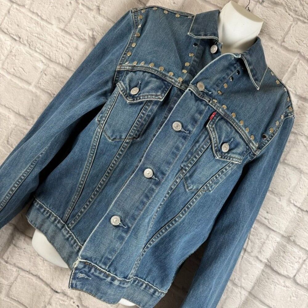 Vintage Y2K Levi's Jean Jacket Studded Womens Medium Blue Denim Trucker 70500 04